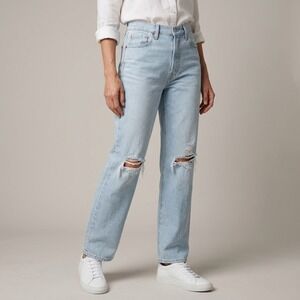 Levis Ribcage Straight Ankle Jeans 28 Light Wash‎ Distressed High Rise Denim